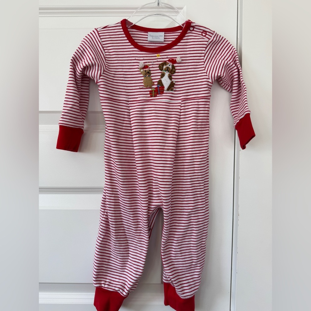 Striped Christmas puppy footie
